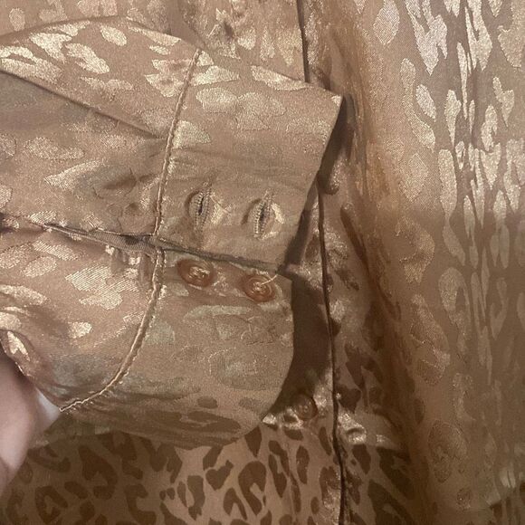 Milk & Honey Brown Taupe Shiny Leopard Print Button Down Collared Long Sleeve M - Picture 5 of 7
